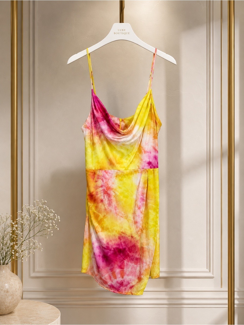 Tiedye Cowl Wrap Mini Dress | SUN BECOMES HER | size 6